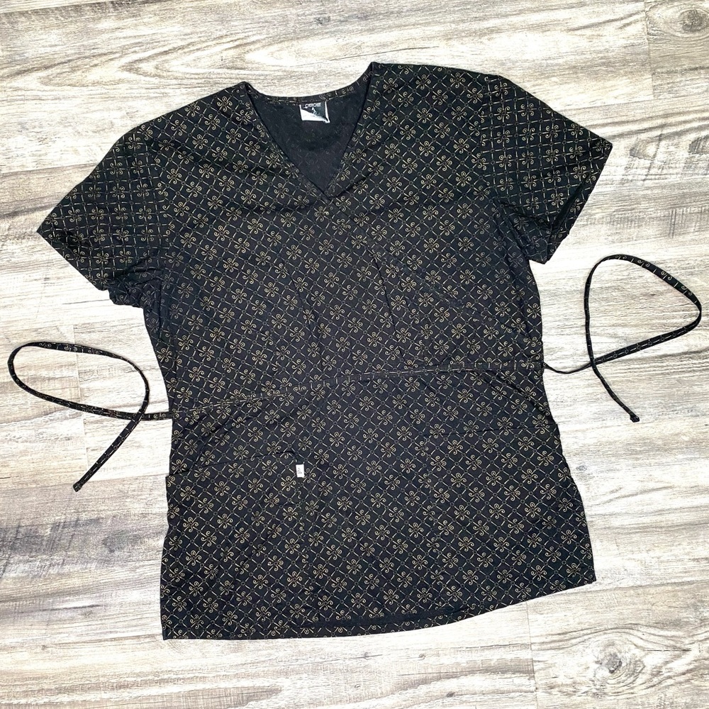 Cherokee Black/ Gold Short Sleeve Scrub Top Sz S